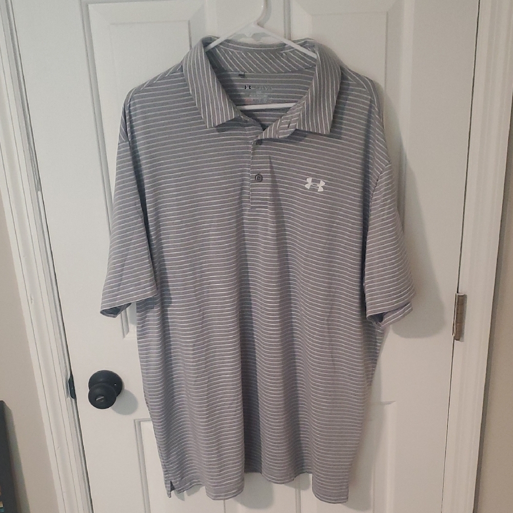 Under Armour Men's Polo Shirt in Gray and White Stripes